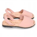 PINK SOFT NOBUCK leather Menorquina sandals with rear strap.