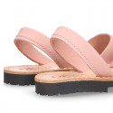 PINK SOFT NOBUCK leather Menorquina sandals with rear strap.