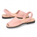 PINK SOFT NOBUCK leather Menorquina sandals with rear strap.