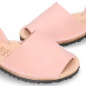 PINK SOFT NOBUCK leather Menorquina sandals with rear strap.