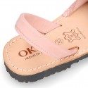 PINK SOFT NOBUCK leather Menorquina sandals with rear strap.