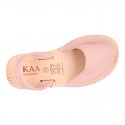 PINK SOFT NOBUCK leather Menorquina sandals with rear strap.