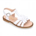 METAL and white Nappa leather Girl sandal shoes with FLOWER design.