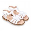 METAL and white Nappa leather Girl sandal shoes with FLOWER design.