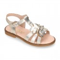 METAL and white Nappa leather Girl sandal shoes with FLOWER design.