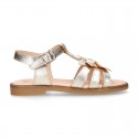 METAL and white Nappa leather Girl sandal shoes with FLOWER design.