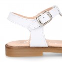 METAL and white Nappa leather Girl sandal shoes with FLOWER design.