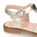 METAL and white Nappa leather Girl sandal shoes with FLOWER design.