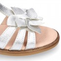 METAL and white Nappa leather Girl sandal shoes with FLOWER design.