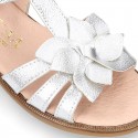 METAL and white Nappa leather Girl sandal shoes with FLOWER design.