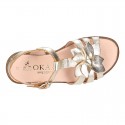 METAL and white Nappa leather Girl sandal shoes with FLOWER design.