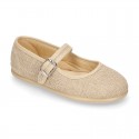 NATURAL LINEN Stylized little Girl Mary Jane shoes.