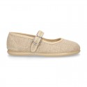 NATURAL LINEN Stylized little Girl Mary Jane shoes.