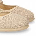 NATURAL LINEN Stylized little Girl Mary Jane shoes.