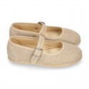 NATURAL LINEN Stylized little Girl Mary Jane shoes.