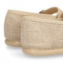 NATURAL LINEN Stylized little Girl Mary Jane shoes.