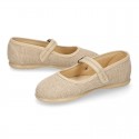 NATURAL LINEN Stylized little Girl Mary Jane shoes.