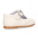 Nappa leather Little Classic T-Strap style shoes with perforated design.