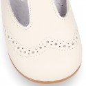 Nappa leather Little Classic T-Strap style shoes with perforated design.