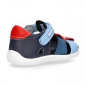 Washable leather Sandal shoes for little kids with crossed straps, hook and loop strap and EXTRA FLEXIBLE outsole.