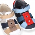 Washable leather Sandal shoes for little kids with crossed straps, hook and loop strap and EXTRA FLEXIBLE outsole.