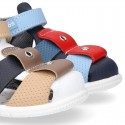 Washable leather Sandal shoes for little kids with crossed straps, hook and loop strap and EXTRA FLEXIBLE outsole.