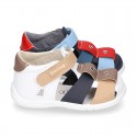 Washable leather Sandal shoes for little kids with crossed straps, hook and loop strap and EXTRA FLEXIBLE outsole.
