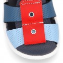 Washable leather Sandal shoes for little kids with crossed straps, hook and loop strap and EXTRA FLEXIBLE outsole.