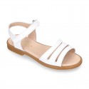 METAL and white Nappa leather Girl sandal shoes with hook and loop closure.