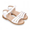 METAL and white Nappa leather Girl sandal shoes with hook and loop closure.