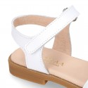 METAL and white Nappa leather Girl sandal shoes with hook and loop closure.