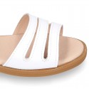 METAL and white Nappa leather Girl sandal shoes with hook and loop closure.