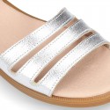 METAL and white Nappa leather Girl sandal shoes with hook and loop closure.