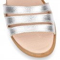 METAL and white Nappa leather Girl sandal shoes with hook and loop closure.