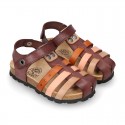 Nappa Leather sandals BIO style with hook and loop strap and crossed straps design for kids.