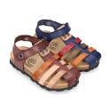 Nappa Leather sandals BIO style with hook and loop strap and crossed straps design for kids.