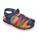 Nappa Leather sandals BIO style with hook and loop strap and crossed straps design for kids.