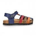 Nappa Leather sandals BIO style with hook and loop strap and crossed straps design for kids.