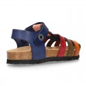 Nappa Leather sandals BIO style with hook and loop strap and crossed straps design for kids.