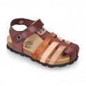 Nappa Leather sandals BIO style with hook and loop strap and crossed straps design for kids.