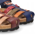 Nappa Leather sandals BIO style with hook and loop strap and crossed straps design for kids.