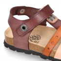 Nappa Leather sandals BIO style with hook and loop strap and crossed straps design for kids.