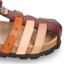 Nappa Leather sandals BIO style with hook and loop strap and crossed straps design for kids.