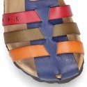 Nappa Leather sandals BIO style with hook and loop strap and crossed straps design for kids.