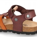 Nappa Leather sandals BIO style with hook and loop strap and crossed straps design for kids.