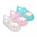 HELLO KITTY design jelly shoes for the Beach and Pool with hook and loop strap closure.
