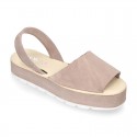 WHITE Nappa leather Menorquina sandals with wedge.