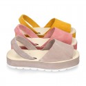 WHITE Nappa leather Menorquina sandals with wedge.