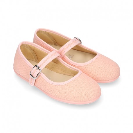 SALMON LINEN Stylized little Girl Mary Jane shoes.