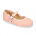 SALMON LINEN Stylized little Girl Mary Jane shoes.